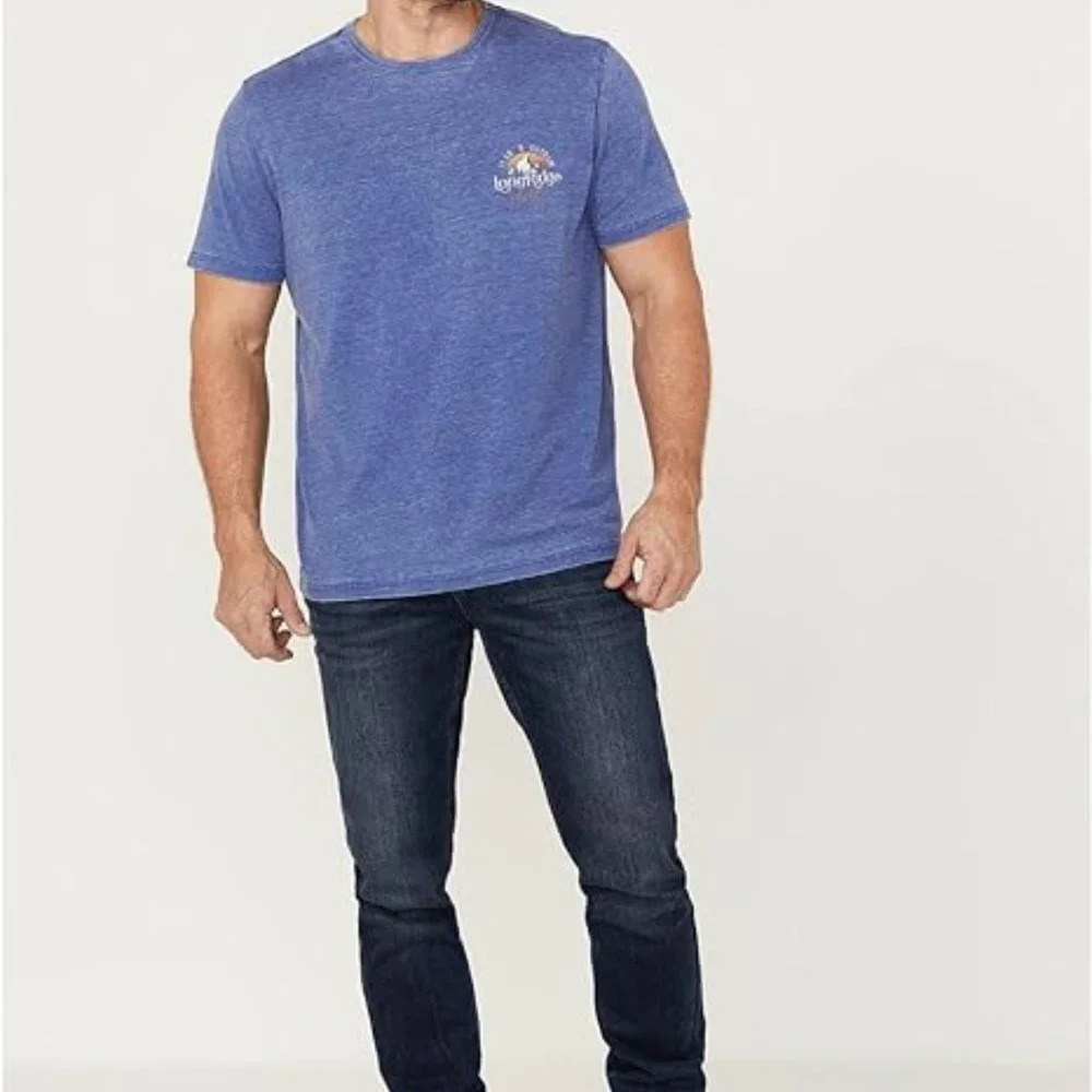 Flag Men's and Anthem Long Ridge Whiskey Burnout Graphic T-Shirt Medium Blue Med